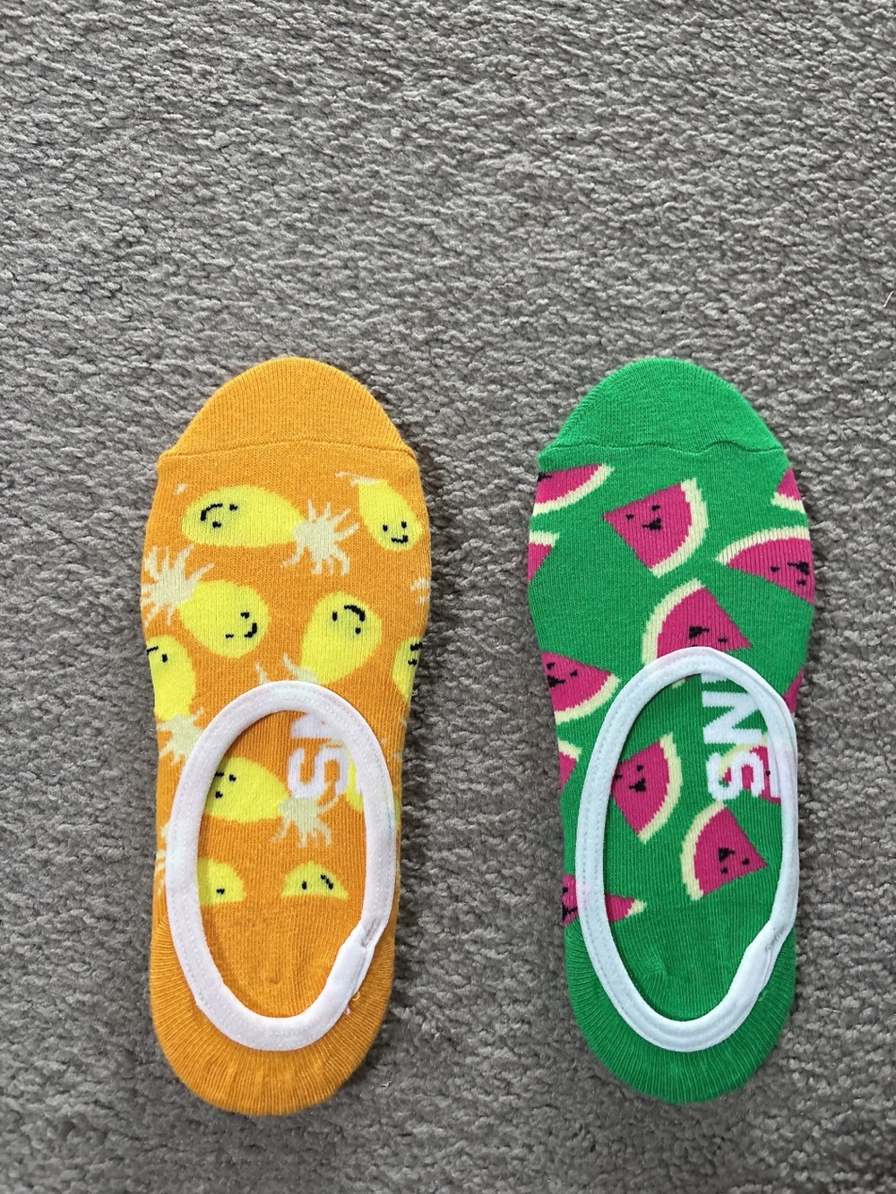 new!vans No-Show Fruit Print Socks - Yellow Pineapple & Green Watermelon